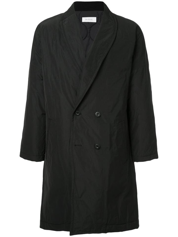 En Route Straight V-neck Buttoned Coat - Black
