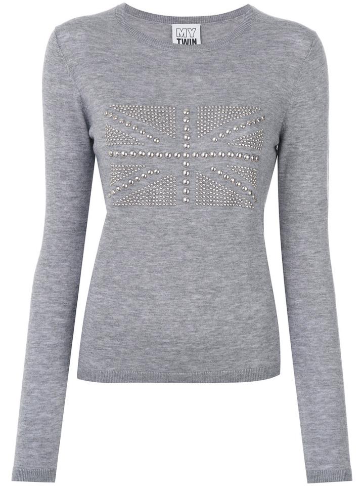 Twin-set - Studded Flag Detail Top - Women - Acrylic/polyamide/wool - S, Grey, Acrylic/polyamide/wool