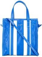 Balenciaga Striped Tote, Women's, Blue, Patent Leather
