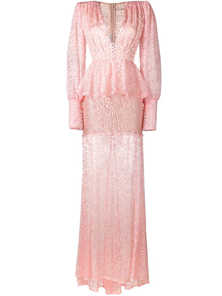 Alessandra Rich - Sheer Lace Long Sleeve Dress - Women - Silk/nylon/polyamide/viscose - 38, Women's, Pink/purple, Silk/nylon/polyamide/viscose