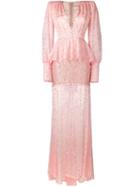 Alessandra Rich - Sheer Lace Long Sleeve Dress - Women - Silk/nylon/polyamide/viscose - 38, Women's, Pink/purple, Silk/nylon/polyamide/viscose