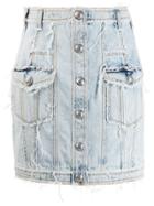 Balmain Buttoned Denim Skirt - Black