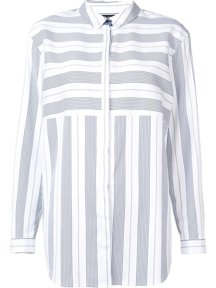 Lafayette 148 Contrast Stripe Shirt, Women's, Size: Medium, White, Cotton/nylon/spandex/elastane