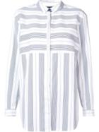 Lafayette 148 Contrast Stripe Shirt, Women's, Size: Medium, White, Cotton/nylon/spandex/elastane