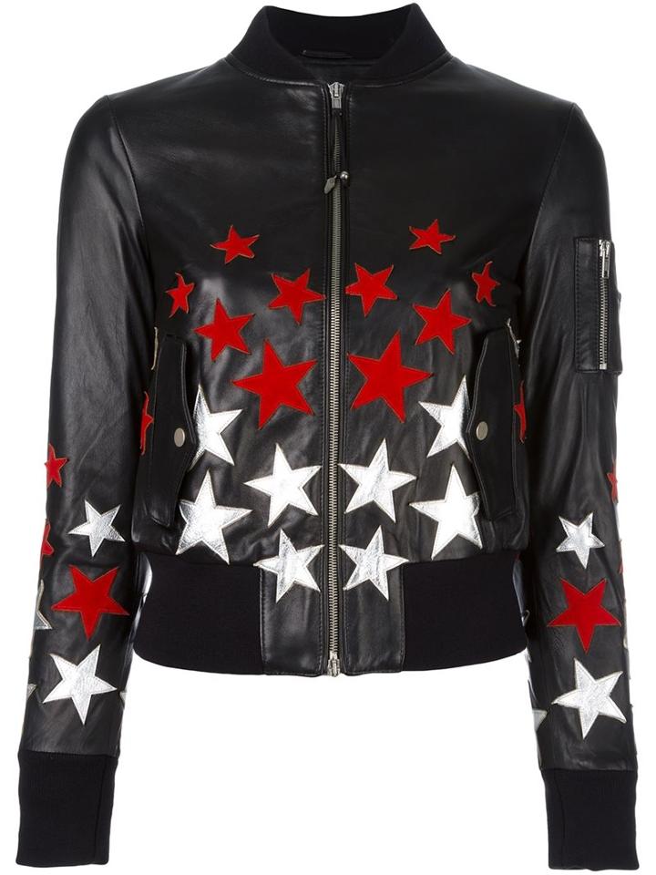 Htc Hollywood Trading Company Star Patch Bomber Jacket, Women's, Size: Medium, Black, Cotton/leather/viscose