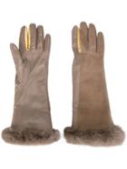Gala Cuff Detail Gloves, Women's, Size: 6.5, Nude/neutrals, Leather/rabbit Fur/suede/cashmere