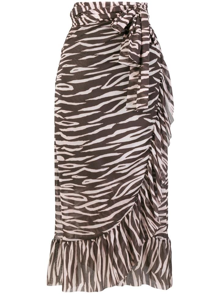 Ganni Zebra Print Wrap Skirt - Brown