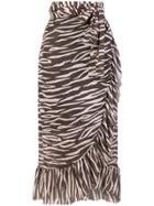 Ganni Zebra Print Wrap Skirt - Brown