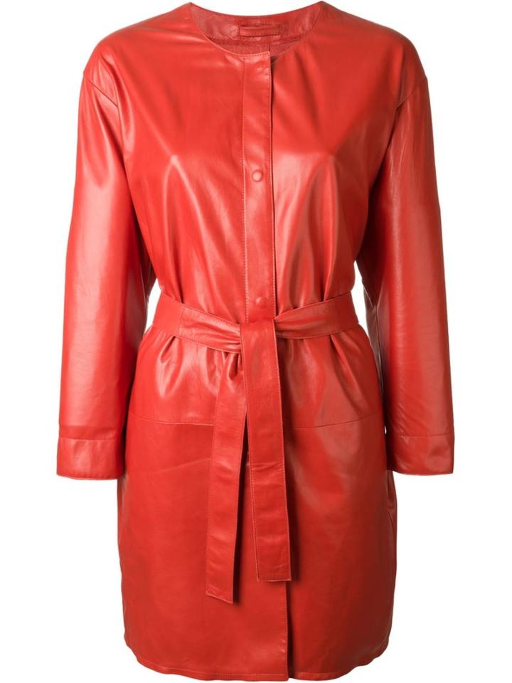 Sylvie Schimmel Belted Leather Coat, Women's, Size: 40, Red, Leather