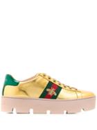 Gucci Ace Embroidered Platform Sneakers - Gold