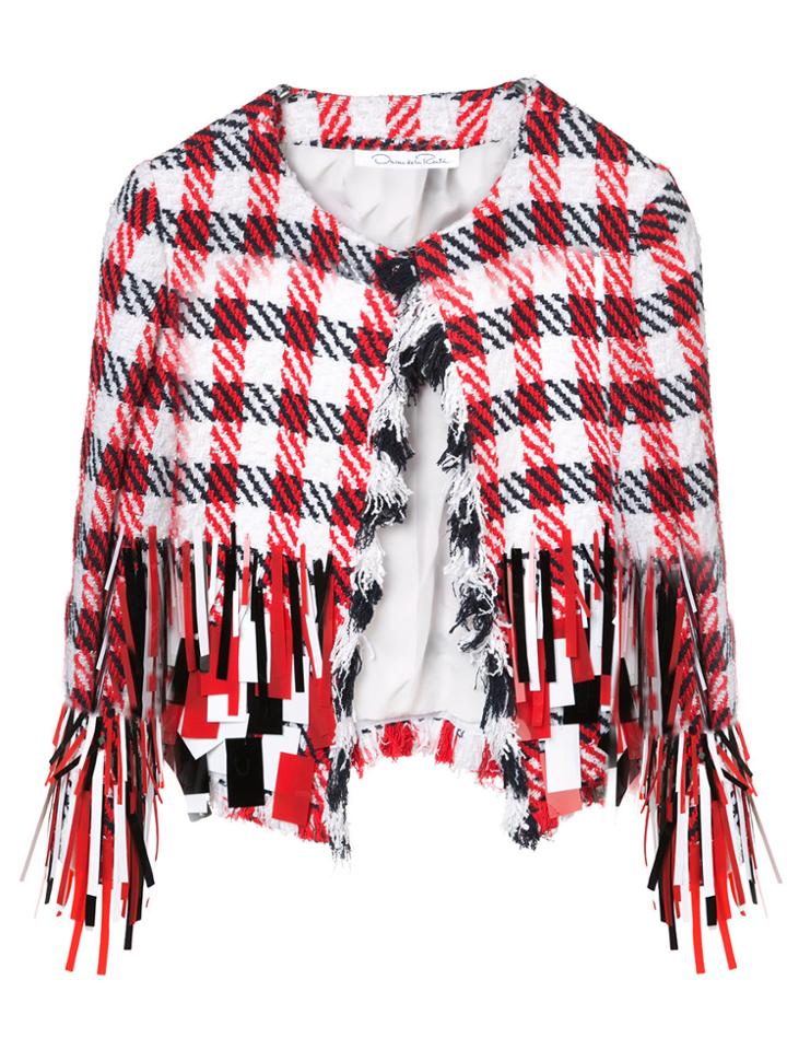 Oscar De La Renta Embellished Houndstooth Jacket - White