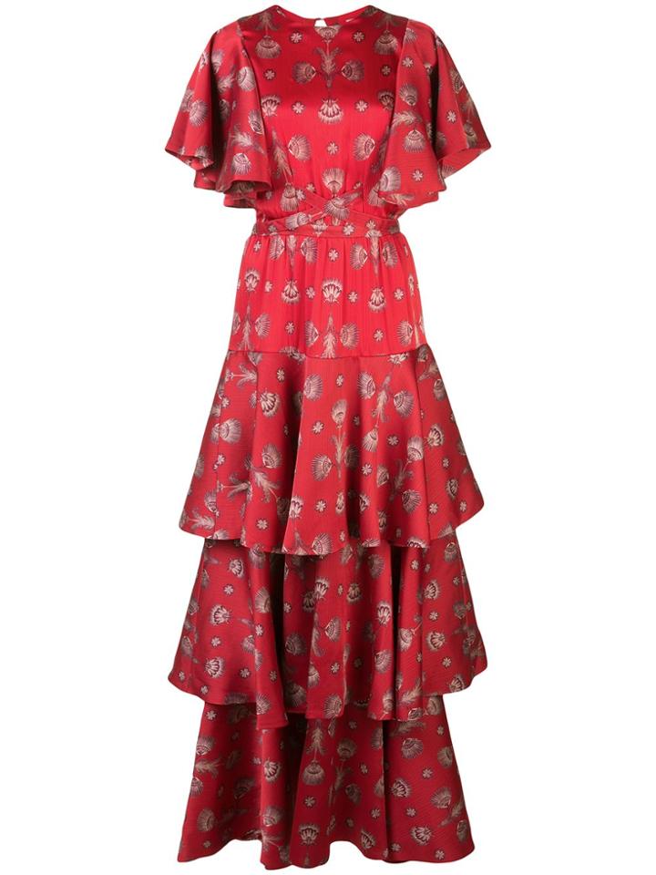 Johanna Ortiz Tiered Printed Silk Dress