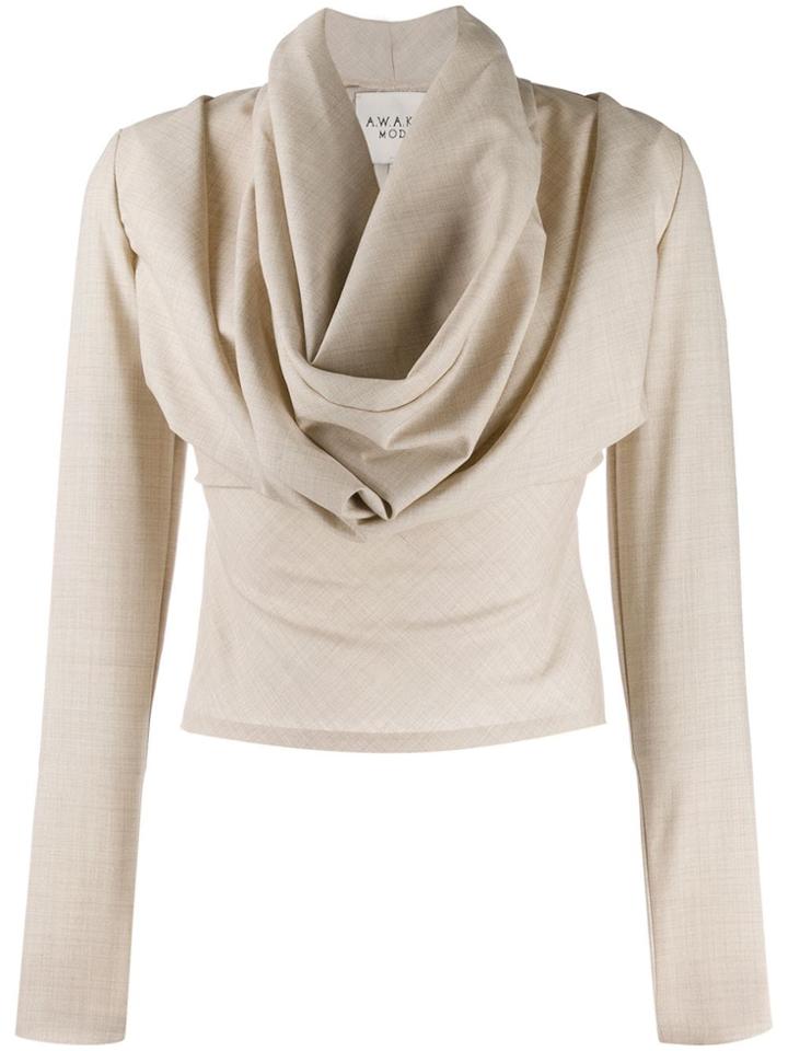 A.w.a.k.e. Mode Draped Neck Fitted Top - Neutrals