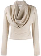 A.w.a.k.e. Mode Draped Neck Fitted Top - Neutrals