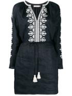 Tory Burch Embroidered Flared Sleeve Dress - Black