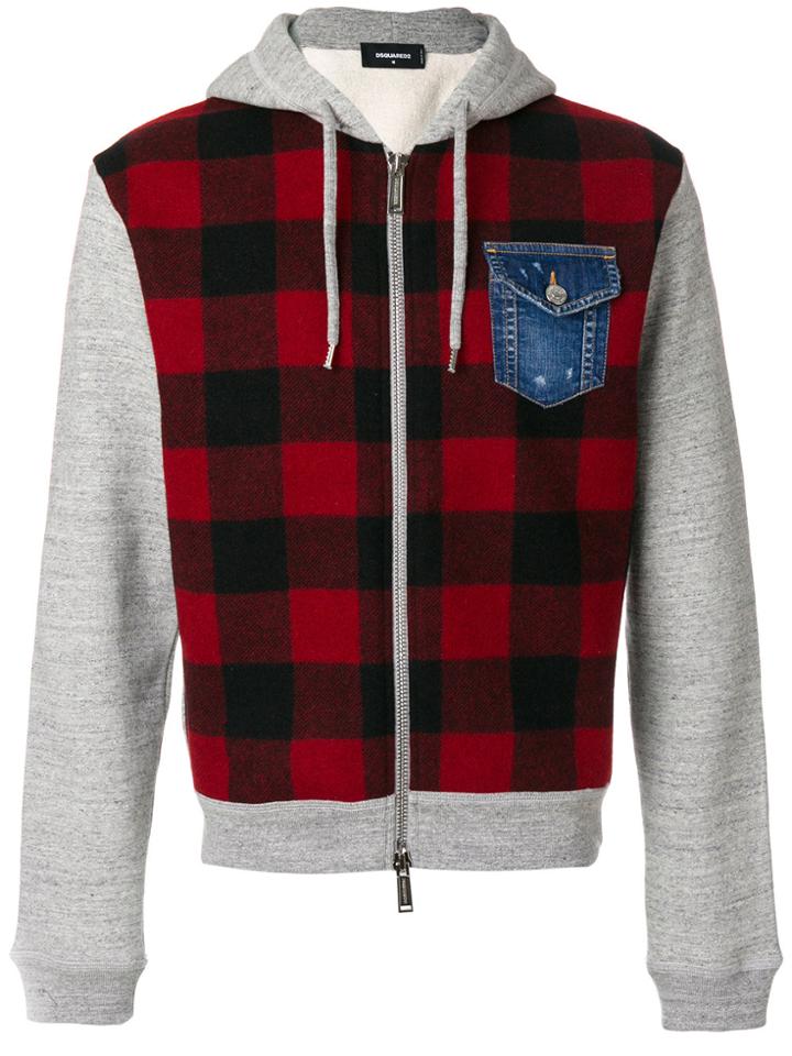 Dsquared2 Check Zipped Hoodie - Grey