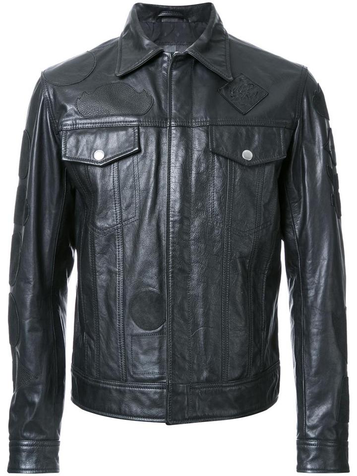Diesel Multi Patch Leather Jacket, Men's, Size: Medium, Black, Calf Leather