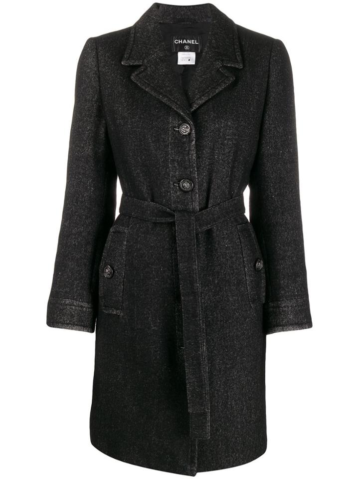 Chanel Pre-owned 2010 Belted Tweed Coat - Black