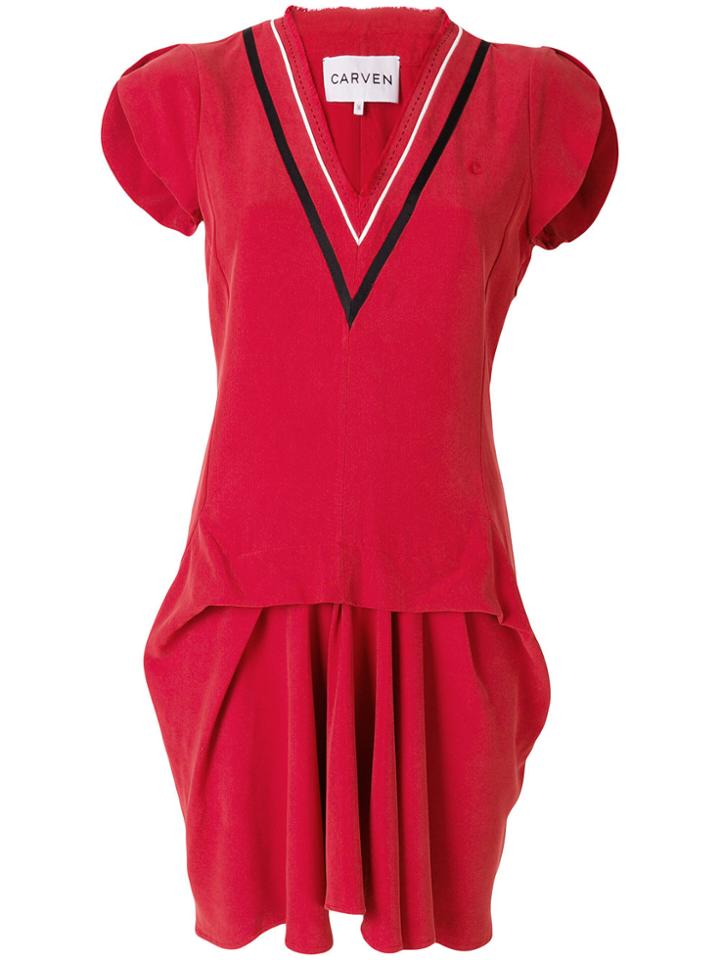 Carven Contrast Trim Gathered Detail Dress