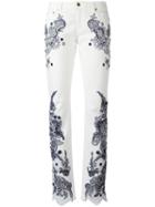 Roberto Cavalli Embroidered Trousers, Women's, Size: 42, White, Cotton/spandex/elastane