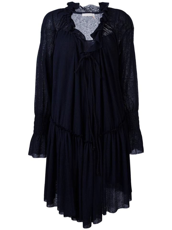 See By Chloé - Ruffled Smock Dress - Women - Cotton/polyester - S, Blue, Cotton/polyester