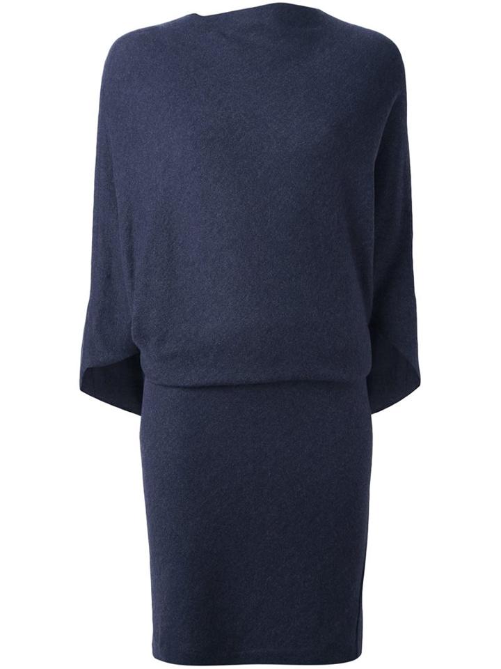 Chalayan Draped Boat Neck Dress, Women's, Size: 42, Blue, Wool