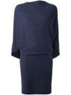 Chalayan Draped Boat Neck Dress, Women's, Size: 42, Blue, Wool