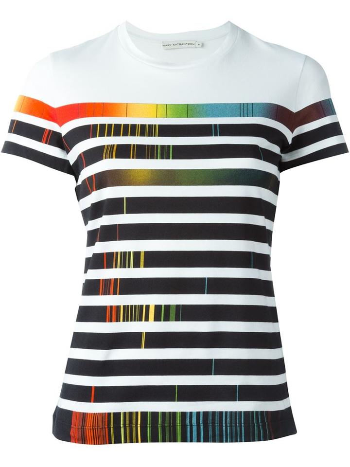 Mary Katrantzou Rainbow Stripe Print T-shirt, Women's, Size: Small, White, Cotton/spandex/elastane