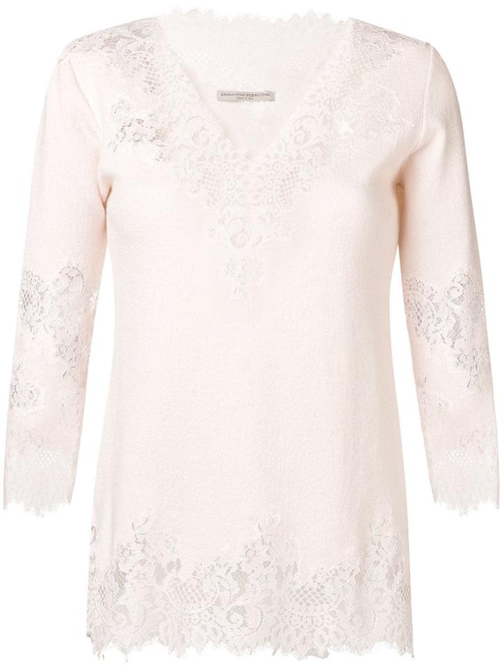 Ermanno Scervino Scalloped V-neck Blouse - Nude & Neutrals