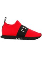 Philipp Plein Stretch Knit Logo Sneakers - Red