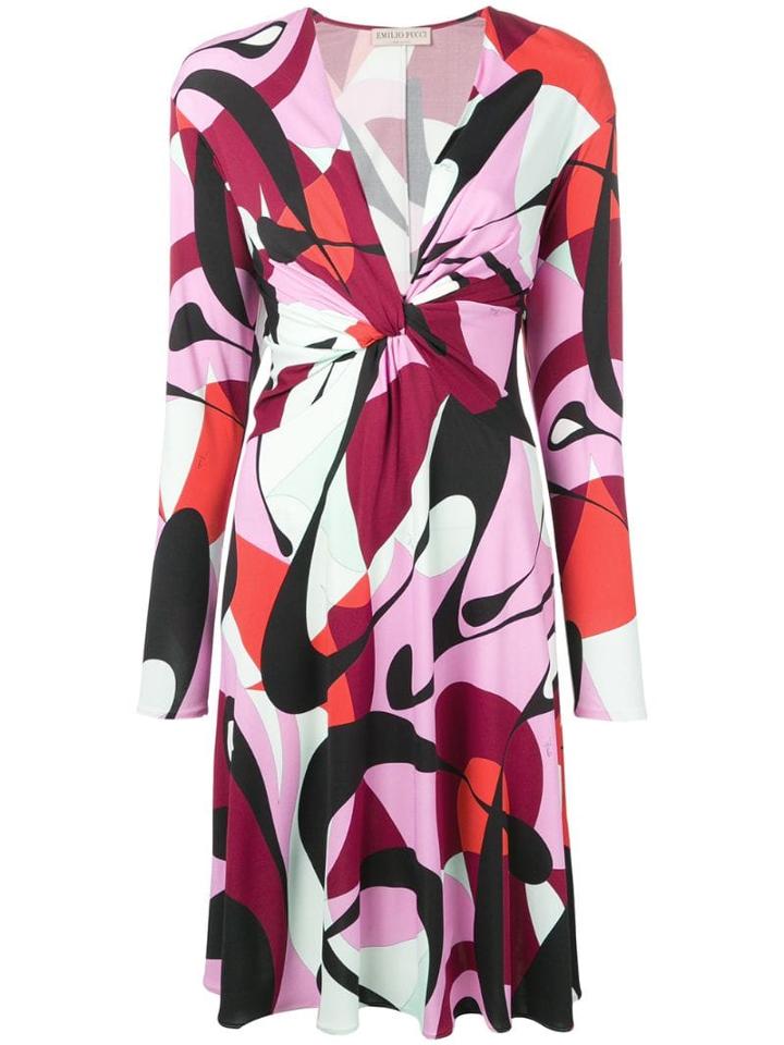 Emilio Pucci Alex Print Plunge Front Dress - Red