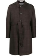 0909 Belted Check Single-breasted Coat - Brown