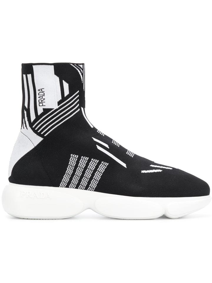 Prada Intarsia Knit Sneakers - Black
