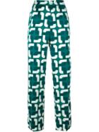 For Restless Sleepers Geometric Print Pyjama Trousers, Women's, Size: Xs, Green, Cotton/silk