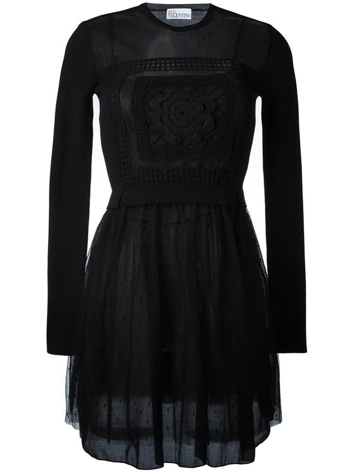 Red Valentino Crochet Sheer Chest Dress, Women's, Size: Medium, Black, Polyamide/virgin Wool