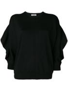 Valentino Ruffled Detail Round Neck Jumper - Black