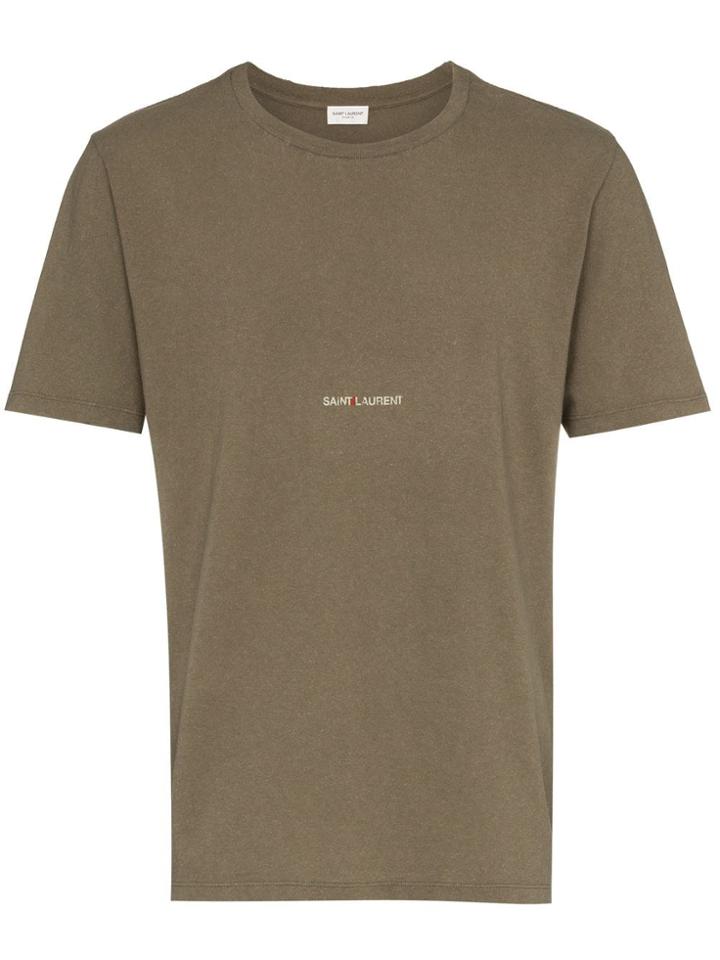 Saint Laurent Short Sleeve 'army' Logo Print T-shirt - Green