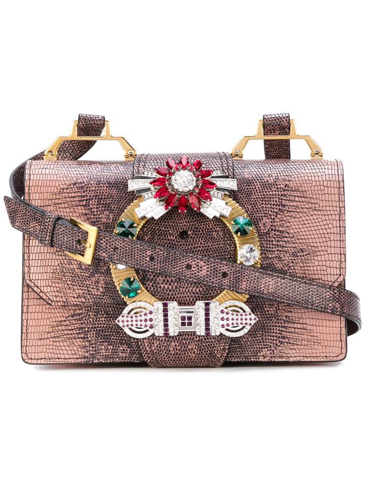 Miu Miu Flap Encrusted Shoulder Bag - Pink & Purple