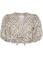 Lisa Marie Fernandez Poof Sleeve Tie Front Cropped Blouse - White