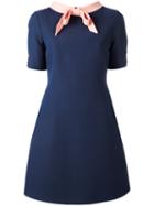 Gucci Bow Collar Short Sleeved Dress, Women's, Size: 44, Blue, Wool/silk/acetate