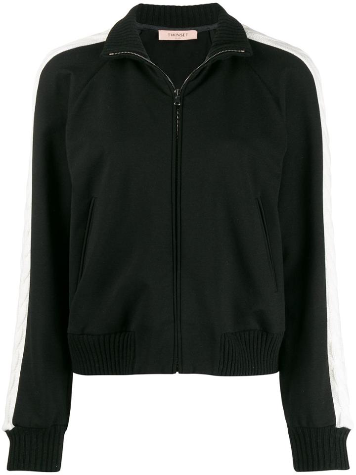 Twin-set Contrast Stripe Bomber Jacket - Black
