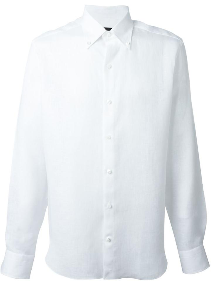 Ermenegildo Zegna Button Down Shirt, Men's, Size: 41, White, Linen/flax