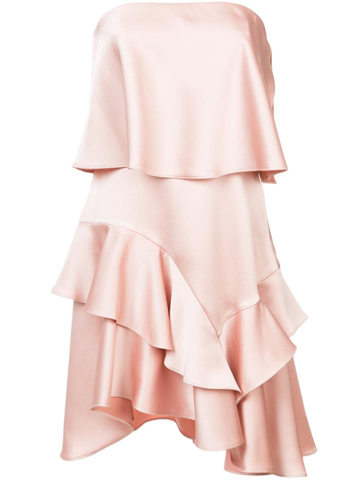 Halston Heritage Layered Frill Trim Asymmetric Hem Dress - Pink &