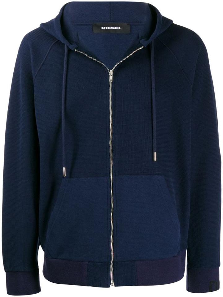 Diesel Micro-waffle Zip-up Hoodie - Blue