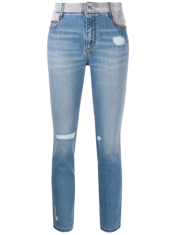 Ermanno Scervino Rhinestone-embellished Mid-rise Skinny Jeans - Blue