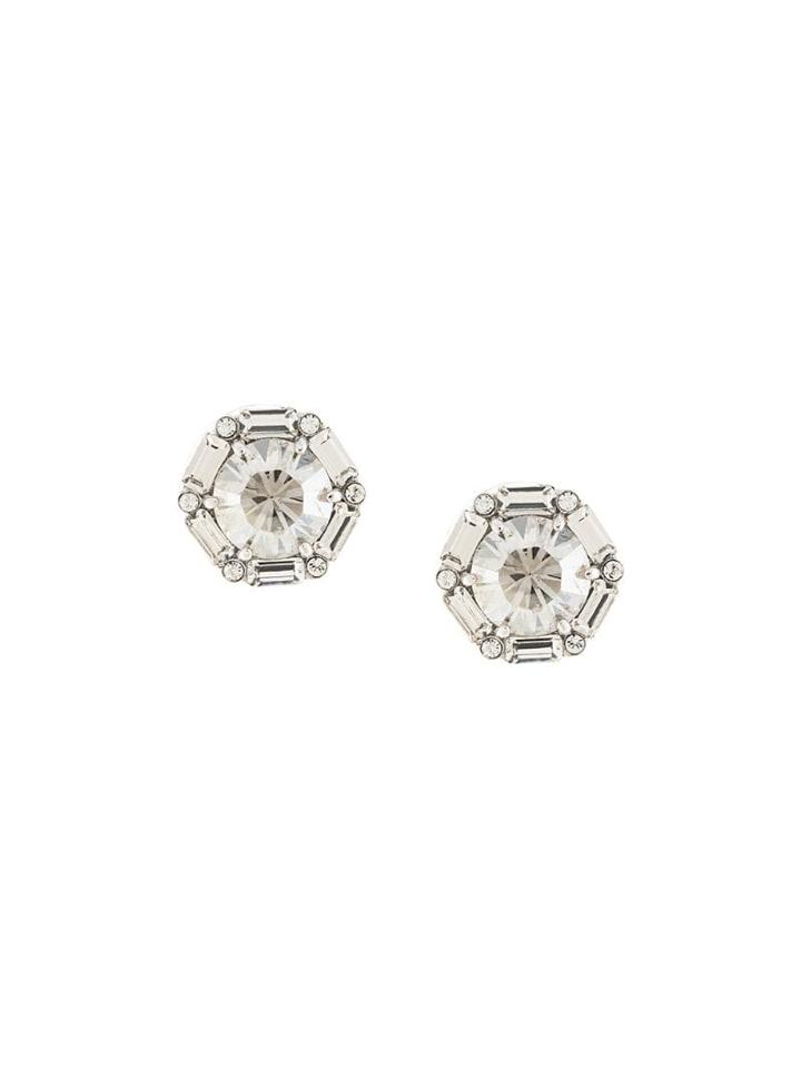 Tani By Minetani Hexagonal Crystal Earrings - Silver
