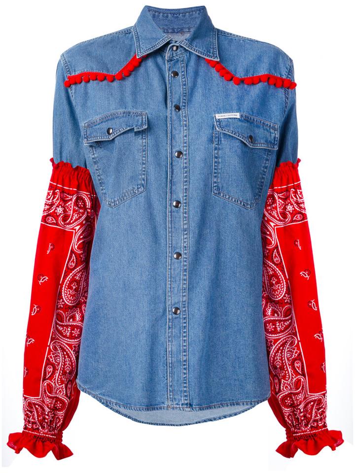 Forte Couture - Paisley Sleeve Denim Shirt - Women - Cotton/polyester - Xs, Blue, Cotton/polyester