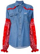 Forte Couture - Paisley Sleeve Denim Shirt - Women - Cotton/polyester - Xs, Blue, Cotton/polyester