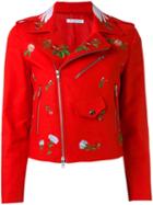 Vivetta - Embroidered Biker Jacket - Women - Cotton/spandex/elastane/acetate/cupro - 42, Red, Cotton/spandex/elastane/acetate/cupro