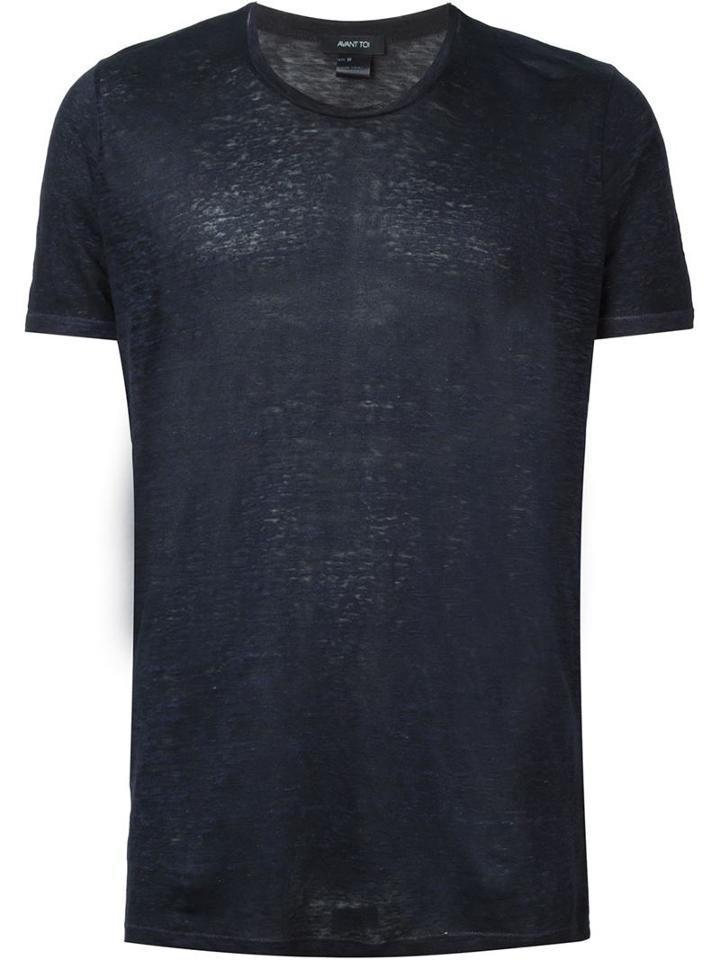 Avant Toi Round Neck T-shirt, Men's, Size: Large, Blue, Linen/flax